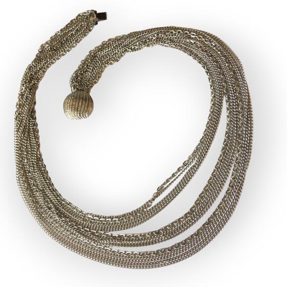 Vintage silver-tone waterfall multi-chain necklace with hidden box clasp - Picture 1 of 10
